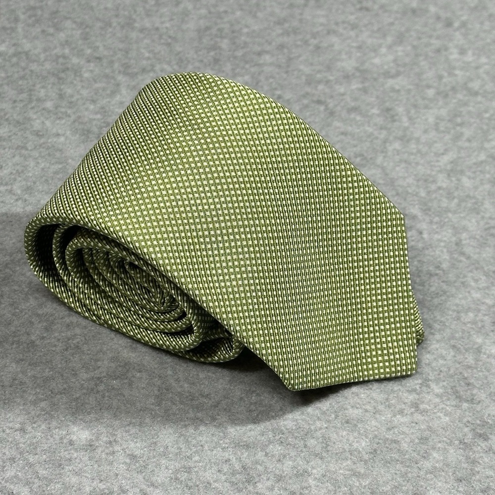 Maxwell & Co Cape Cod Green Silk Tie Micro Check Classic Textured 57x3in